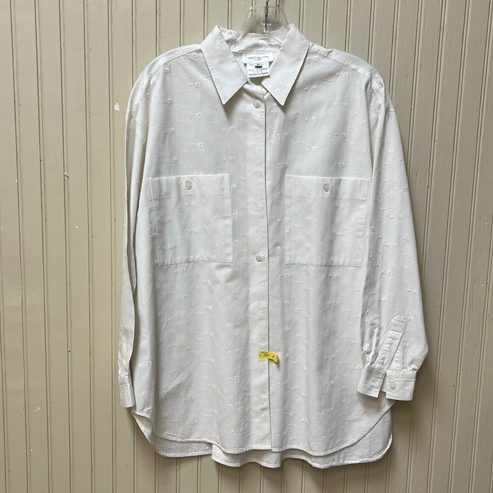 Jones New York Sport  White Eyelet 100% Cotton long sleeve button up shirt